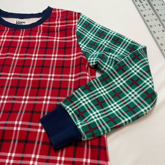 Lands End Serious Sweats Plaid Colorblock Sweatshirt Size Medium - Picture 2 of 10